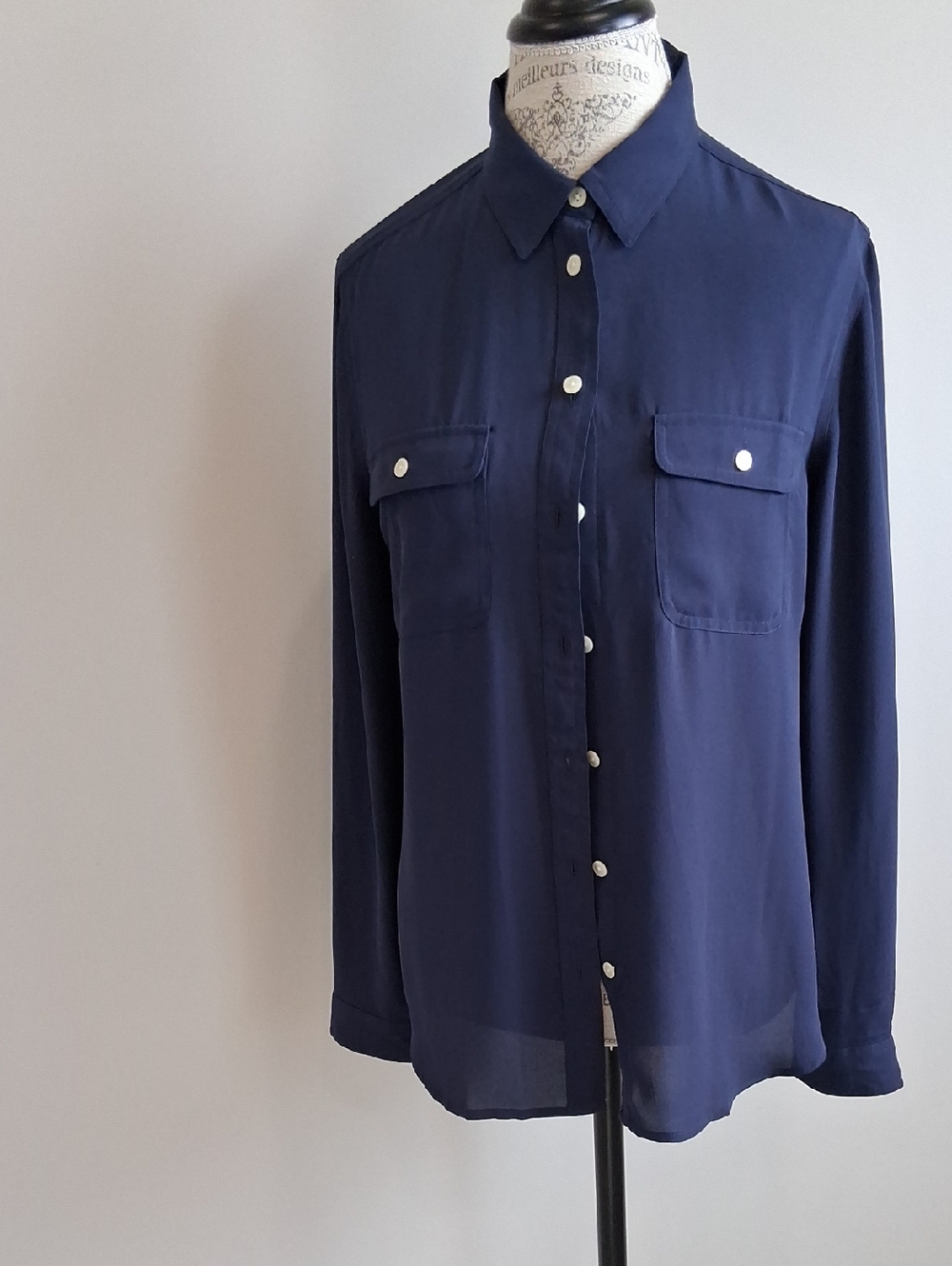 LOFT Navy Button-Front Blouse